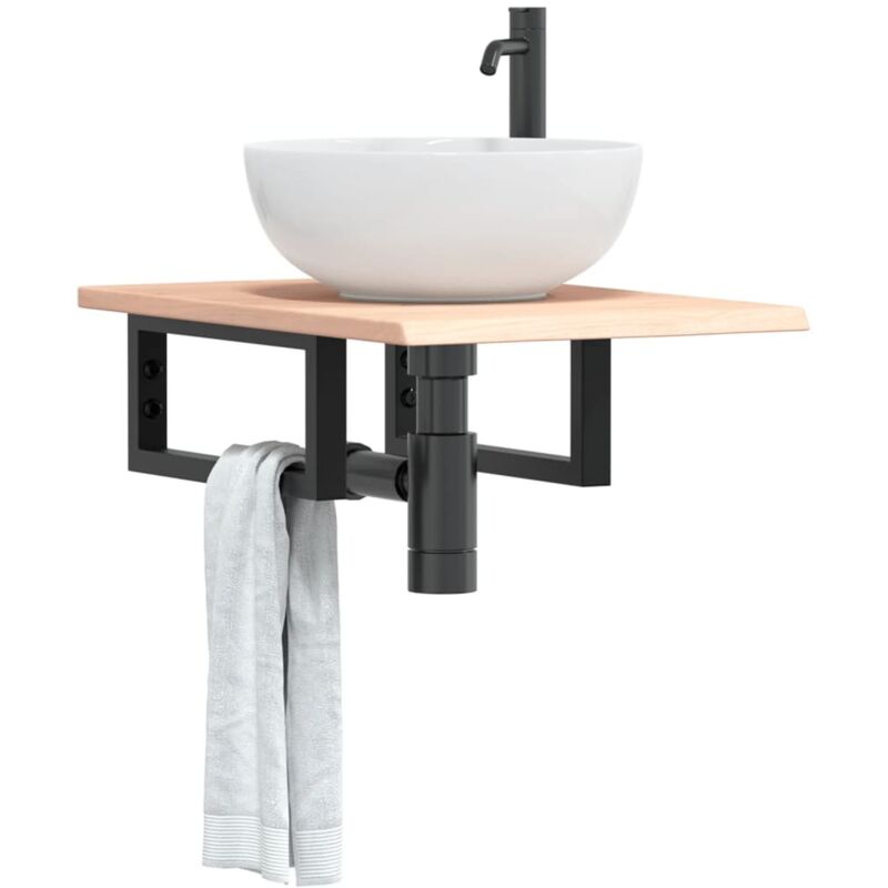 foto del prodotto vidaxl ripiano a parete per lavabo in acciaio e massello di rovere