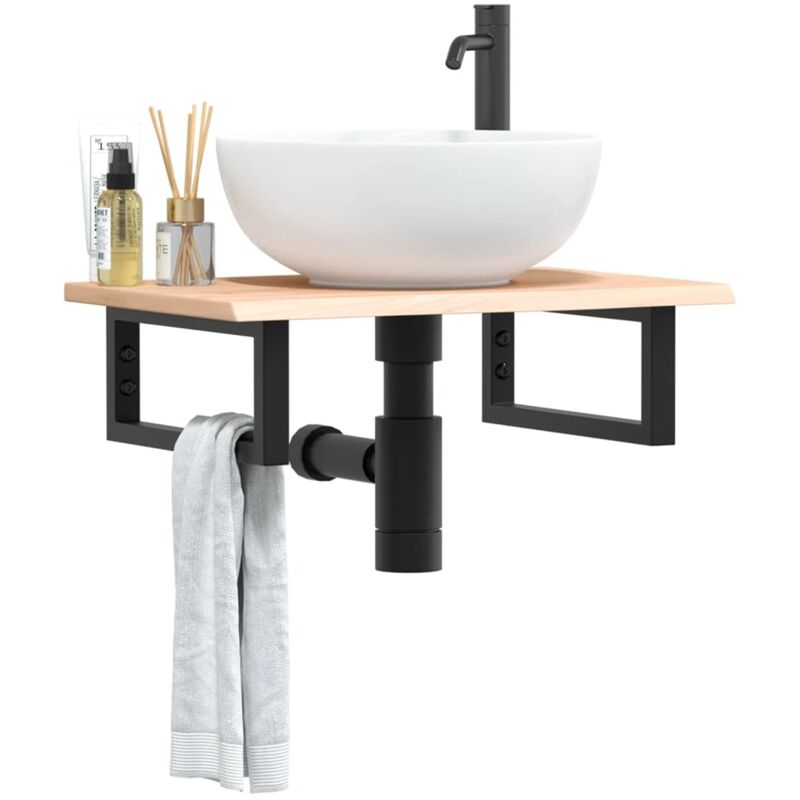 foto del prodotto vidaxl ripiano a parete per lavabo in acciaio e massello di rovere
