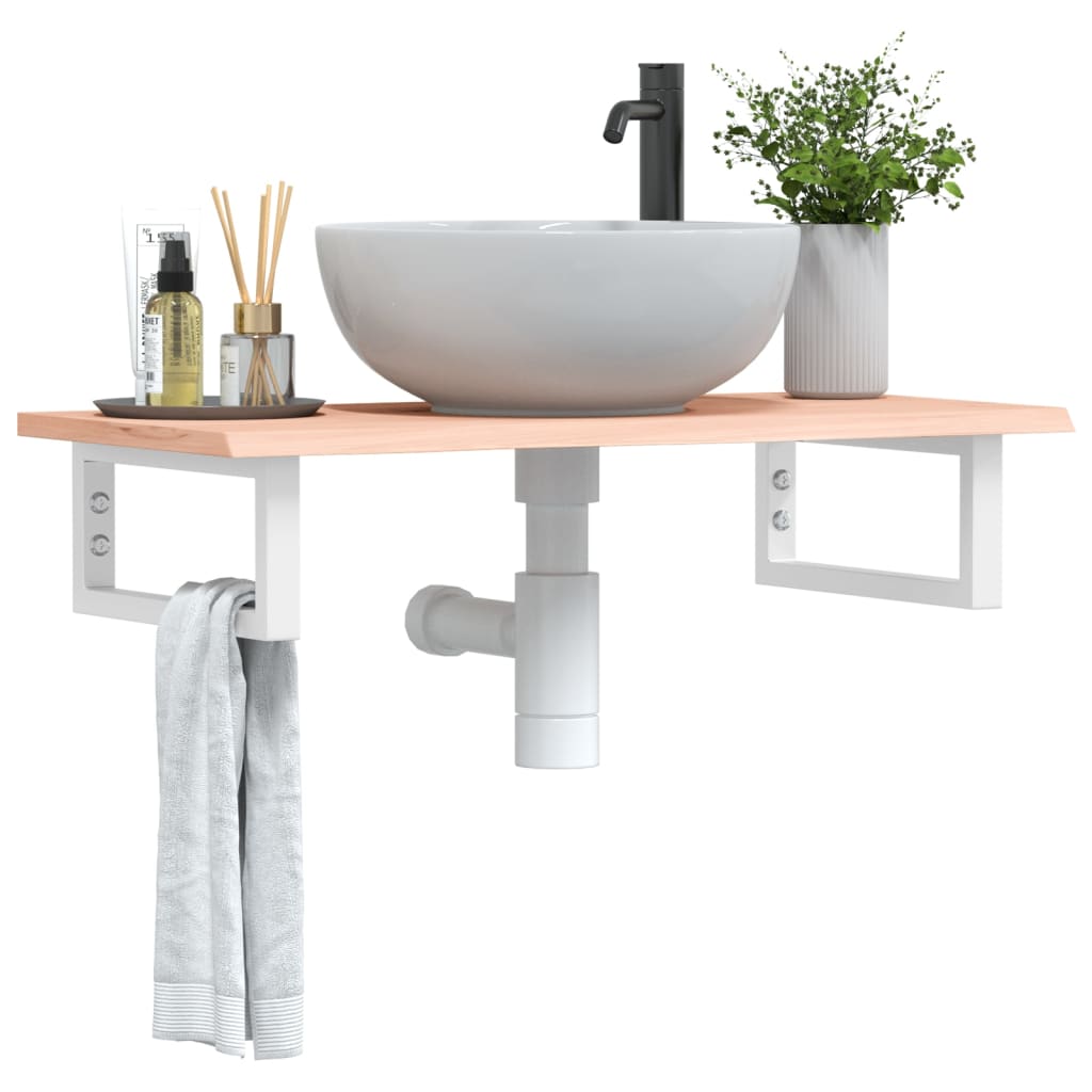 foto del prodotto vidaxl ripiano a parete per lavabo in acciaio e massello di rovere