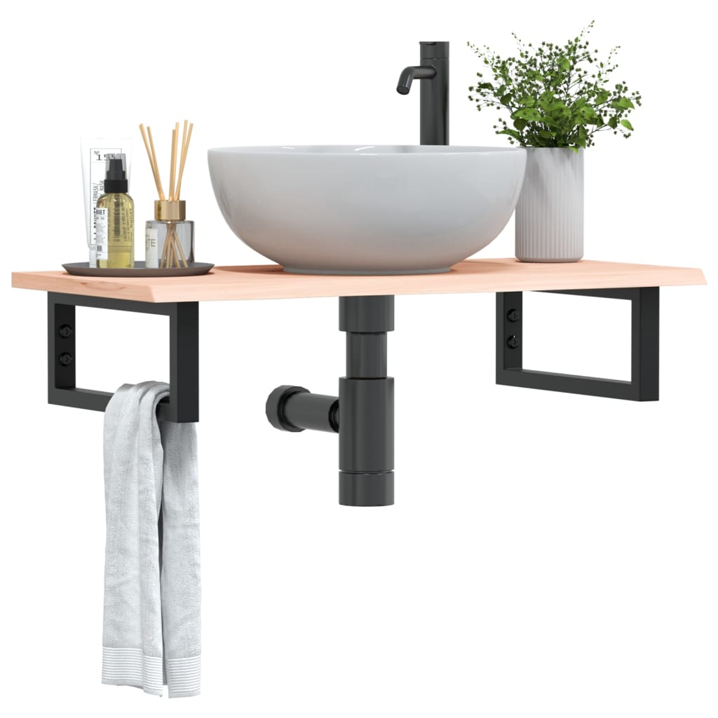 foto del prodotto vidaxl ripiano a parete per lavabo in acciaio e massello di rovere