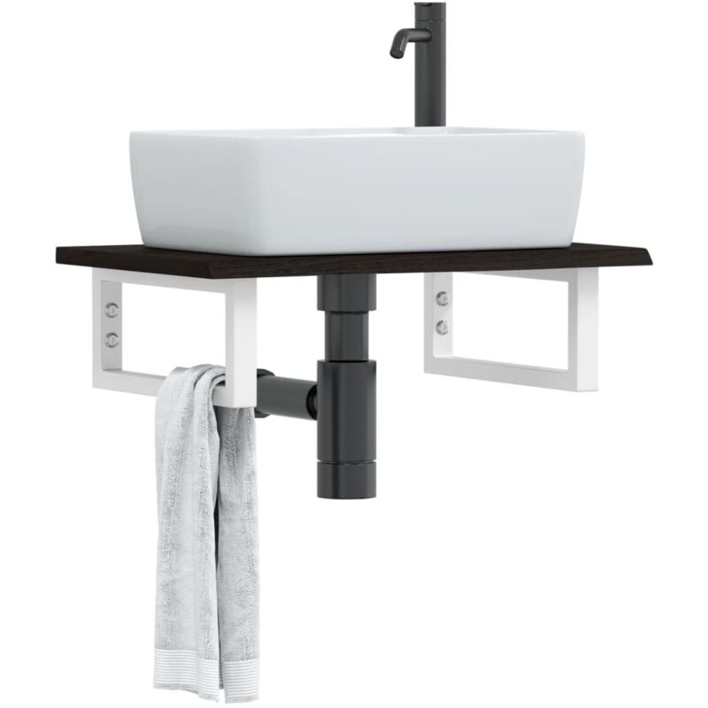 foto del prodotto vidaxl ripiano a parete per lavabo in acciaio e massello di rovere