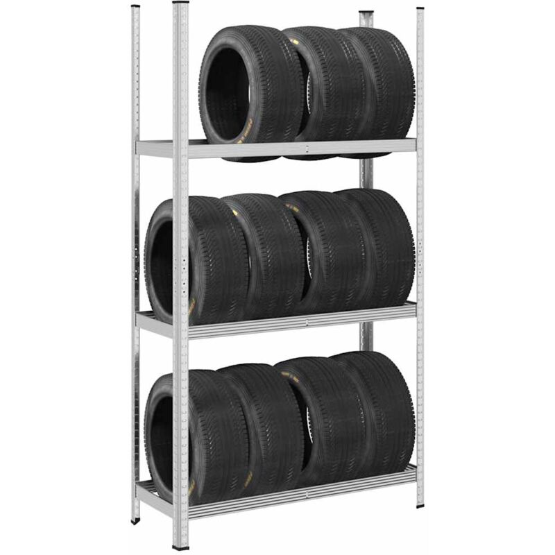 foto del prodotto vidaxl ripiano per pneumatici a 3 strati argento 110x40x200 cm acciaio