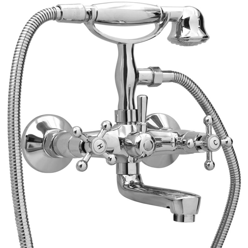foto del prodotto vidaxl rubinetto vasca a 2 maniglie con soffione a mano cromato retro