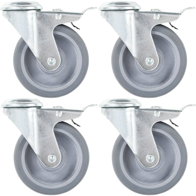 foto del prodotto vidaxl ruote girevoli con foro per bulloni e doppio freno 4 pz 100 mm