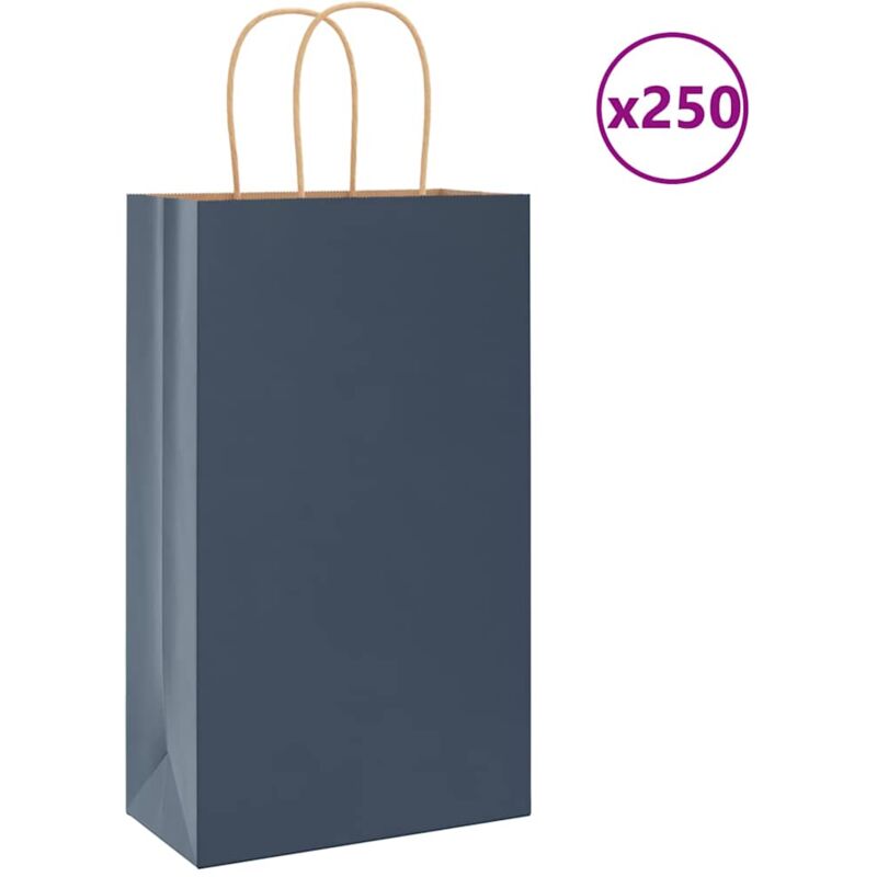 foto del prodotto vidaxl sacchetti di carta 250 pz con manici blu 21x11x36 cm 699535