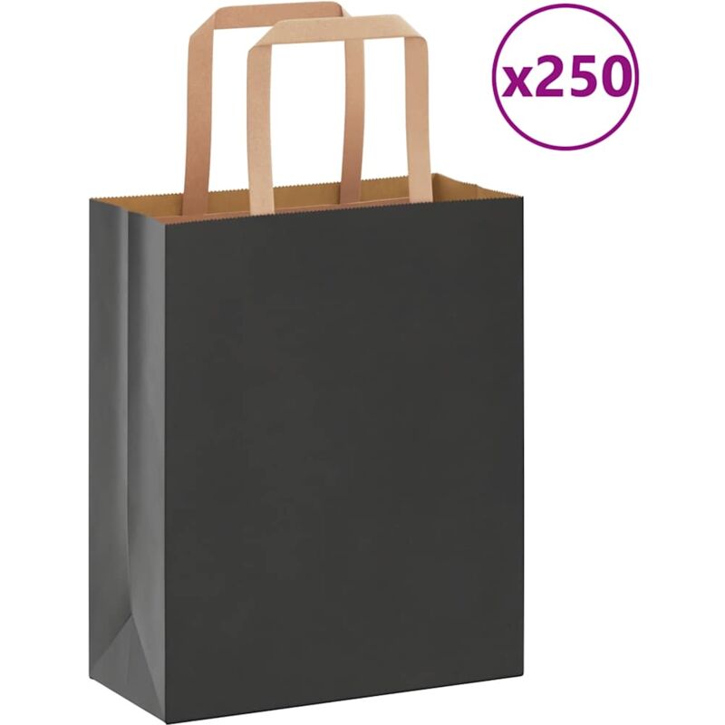 foto del prodotto vidaxl sacchetti di carta 250 pz con manici neri 18x8x22 cm