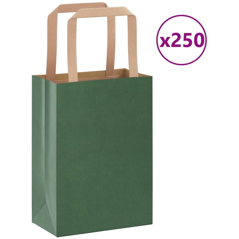 foto del prodotto vidaxl sacchetti di carta 250 pz con manici verdi 15x8x21 cm