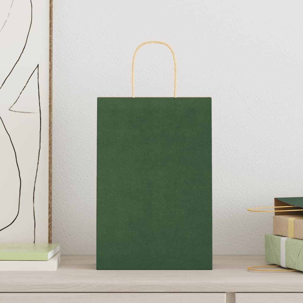 foto del prodotto vidaxl sacchetti di carta 250 pz con manici verdi 21x11x31 cm