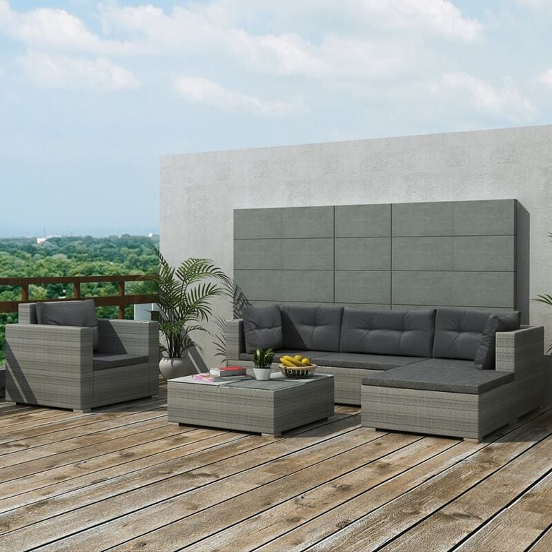 foto del prodotto vidaxl salotto da esterni modulabile con divano pouf e tavolo cuscini vari colori colore grigio