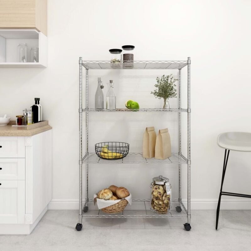 foto del prodotto vidaxl scaffale a 4 livelli con ruote 90x35x142 cm cromato 200 kg