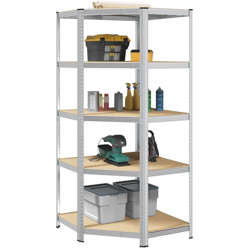 foto del prodotto vidaxl scaffale angolare 5 ripiani argento acciaio e legno multistrato 989251