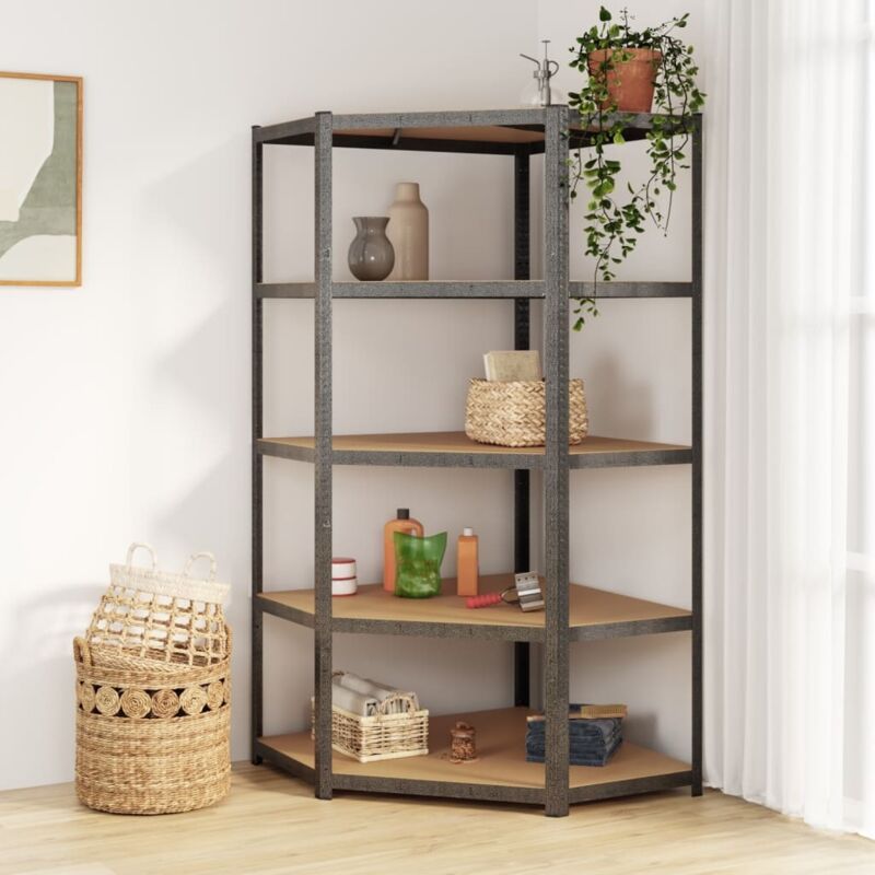 foto del prodotto vidaxl scaffale angolare resistente 5 ripiani grigio acciaio e legno colore antracite