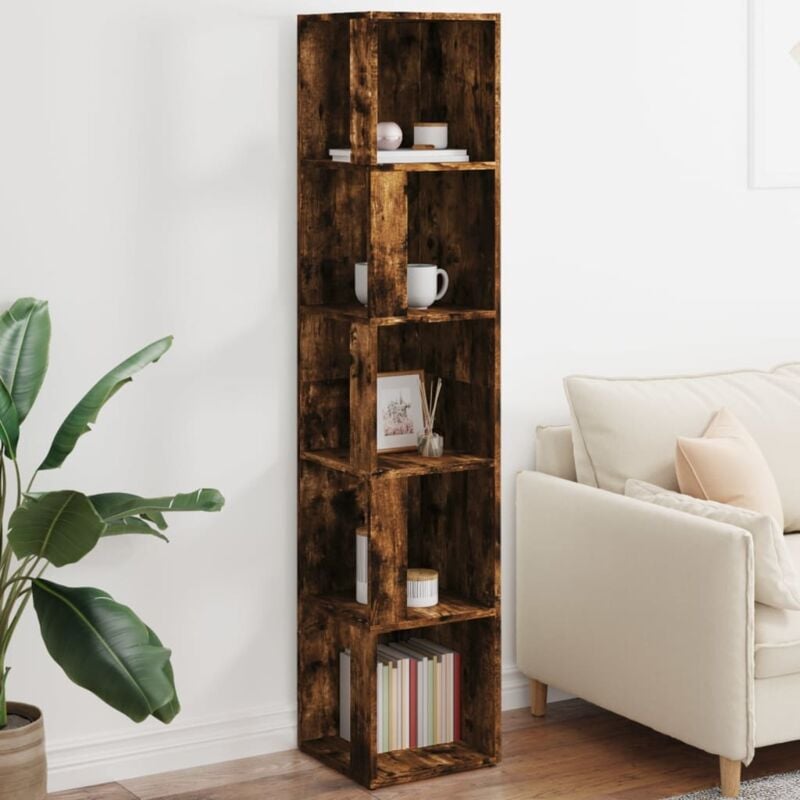 foto del prodotto vidaxl scaffale angolare rovere fumo 33x33x164,5 cm legno multistrato