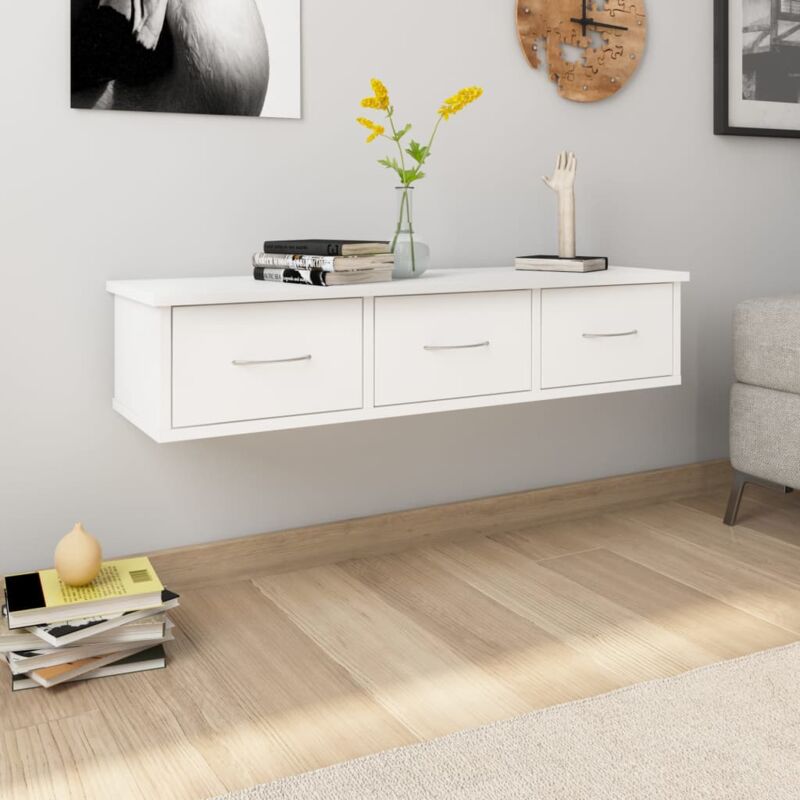 foto del prodotto vidaxl scaffale con cassetti a parete bianco 88x26x18,5 cm multistrato