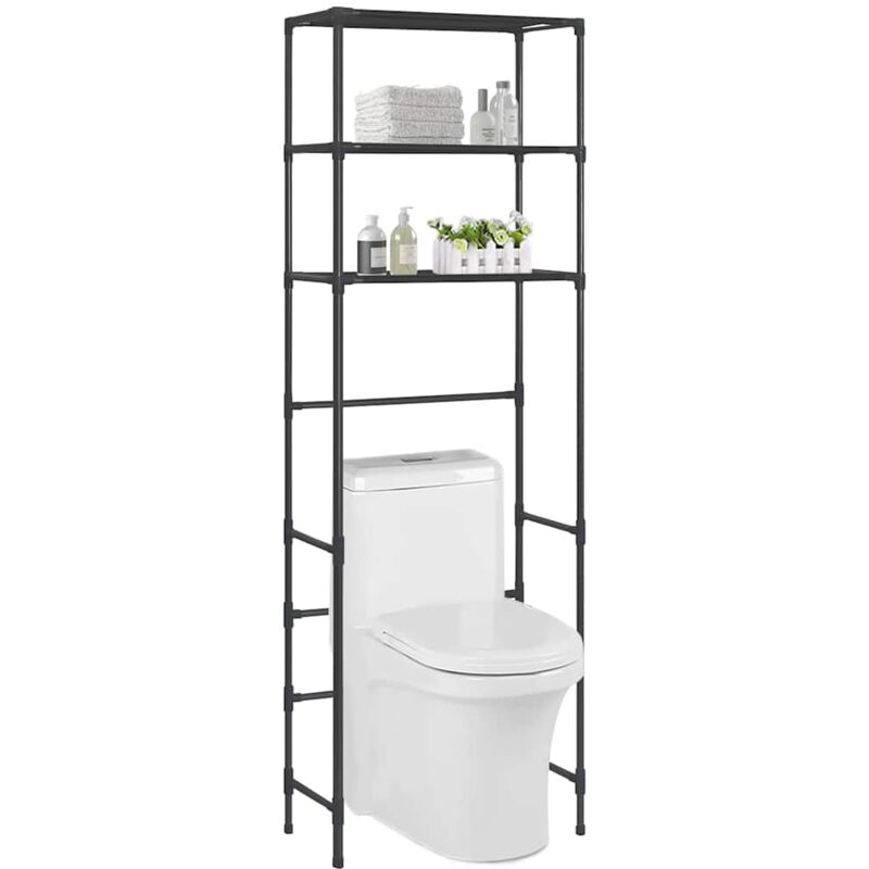 foto del prodotto vidaxl scaffale per lavatrice con 3 ripiani nero in acciaio varie dimensioni dimensioni 53 x 28 x 169 cm