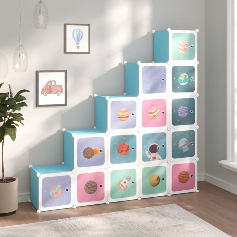 foto del prodotto vidaxl scaffale portaoggetti per bambini con 15 cubi blu in pp