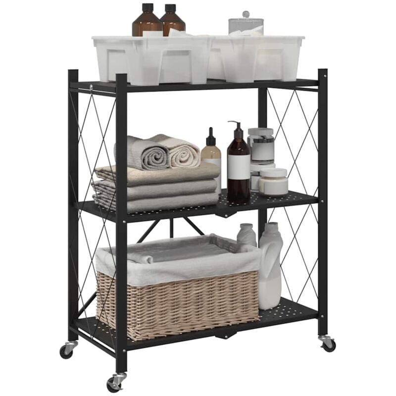 foto del prodotto vidaxl scaffale portaoggetti su ruote nero 71x34x88 cm in acciaio