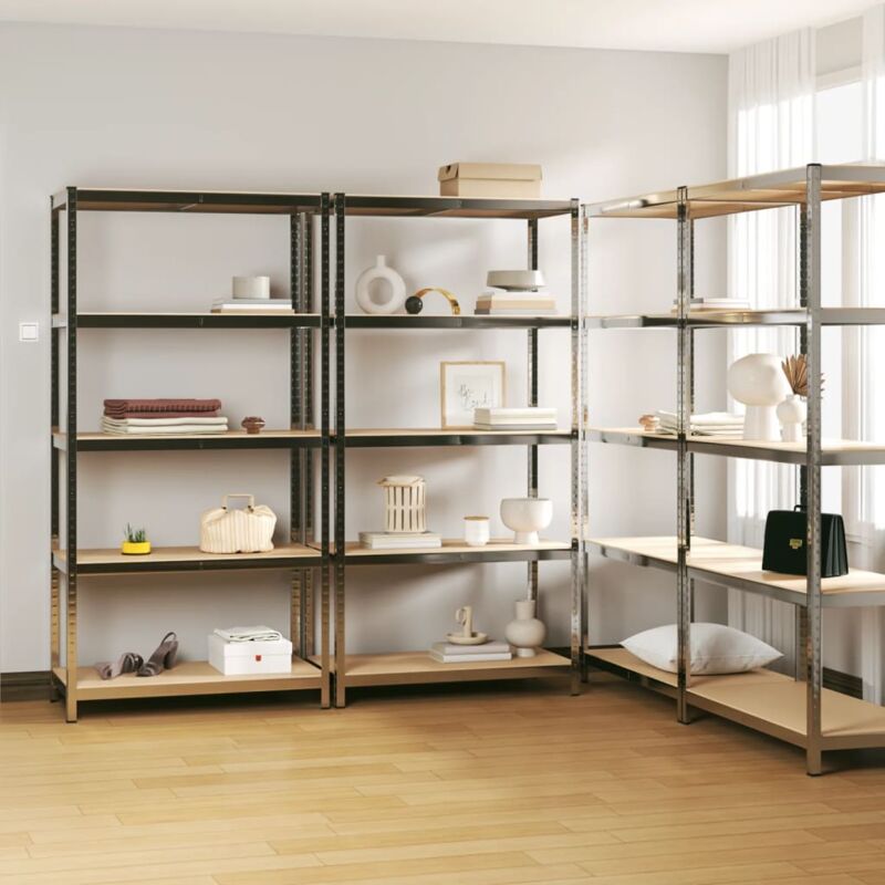 foto del prodotto vidaxl scaffali 5 ripiani 4 pz argento in acciaio e legno multistrato 484917
