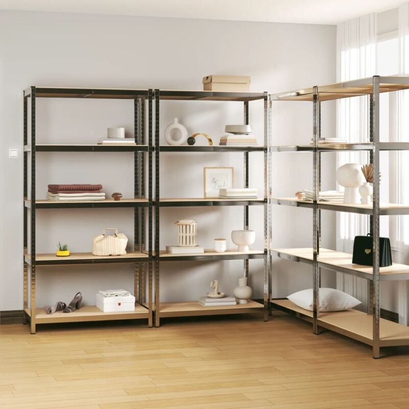 foto del prodotto vidaxl scaffali 5 ripiani 4 pz argento in acciaio e legno multistrato