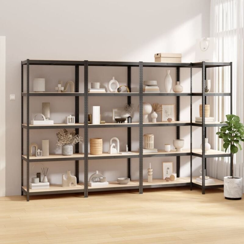 foto del prodotto vidaxl scaffali 5 ripiani 4pz antracite in acciaio e legno multistrato 100710