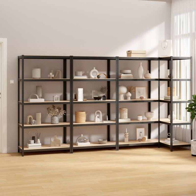 foto del prodotto vidaxl scaffali 5 ripiani 4pz antracite in acciaio e legno multistrato