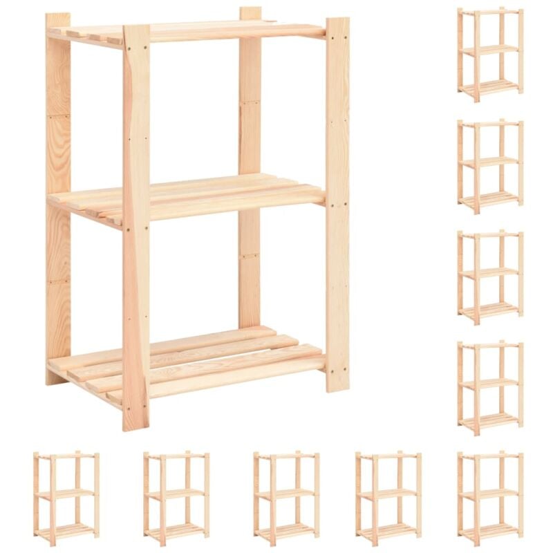 foto del prodotto vidaxl scaffali a 3 livelli 10 pz 60x38x90 cm in massello pino 150 kg