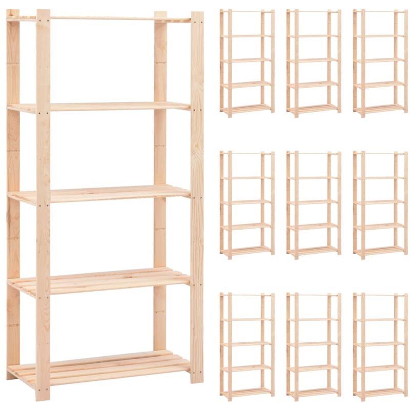 foto del prodotto vidaxl scaffali a 5 livelli 10 pz 80x38x170 cm in massello pino 250kg