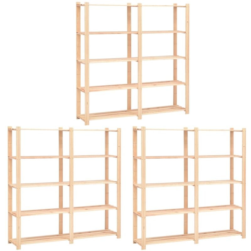 foto del prodotto vidaxl scaffali a 5 livelli 3 pz 80x38x170 cm in massello pino 500 kg
