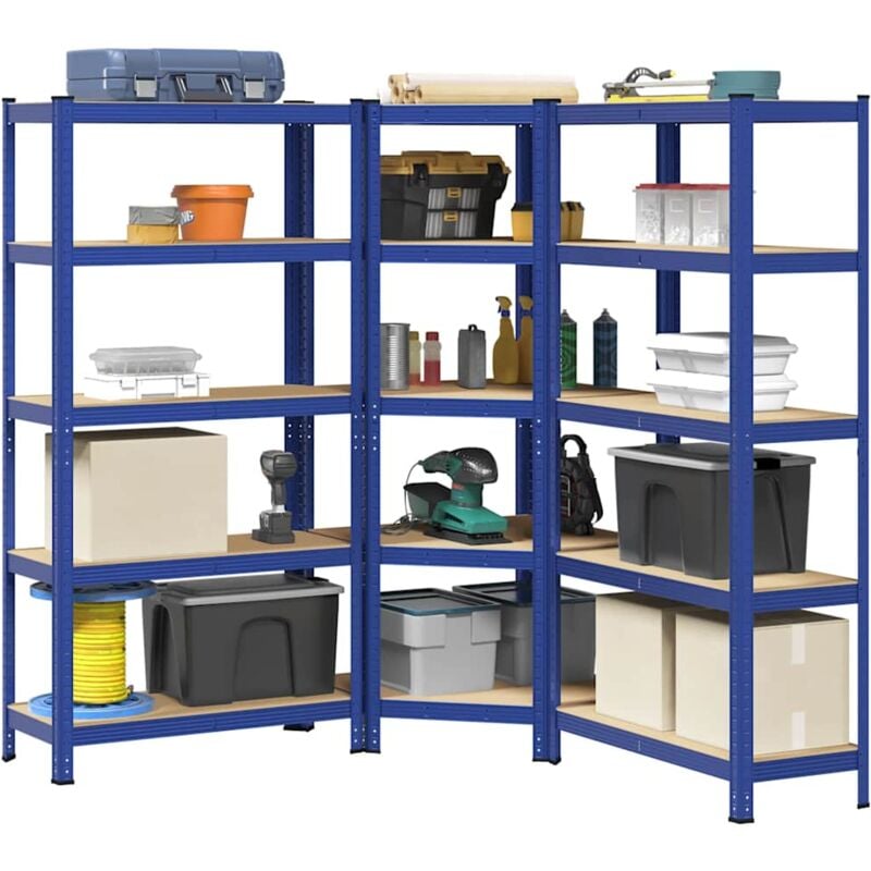 foto del prodotto vidaxl scaffali a 5 ripiani 3 pz blu in acciaio e legno multistrato 451407
