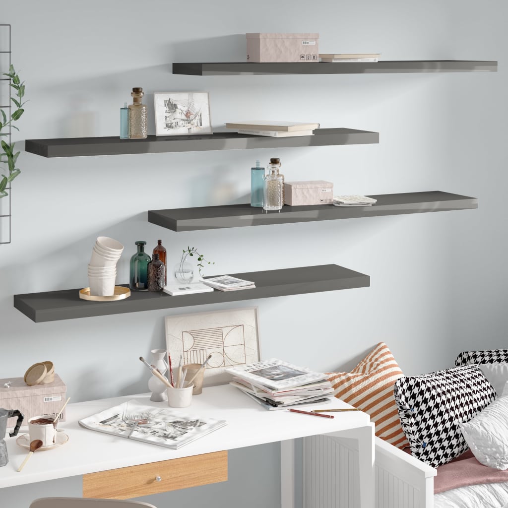 foto del prodotto vidaxl scaffali a parete 4 pz grigio lucido 120x23,5x3,8 cm in mdf