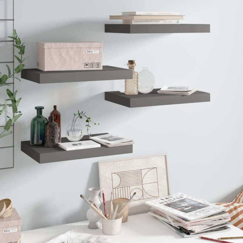 foto del prodotto vidaxl scaffali a parete 4 pz grigio lucido 40x23x3,8 cm in mdf