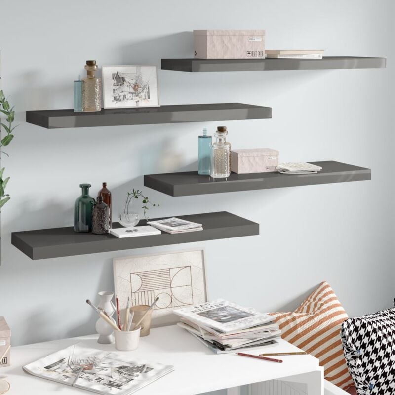 foto del prodotto vidaxl scaffali a parete 4 pz grigio lucido 80x23,5x3,8 cm in mdf