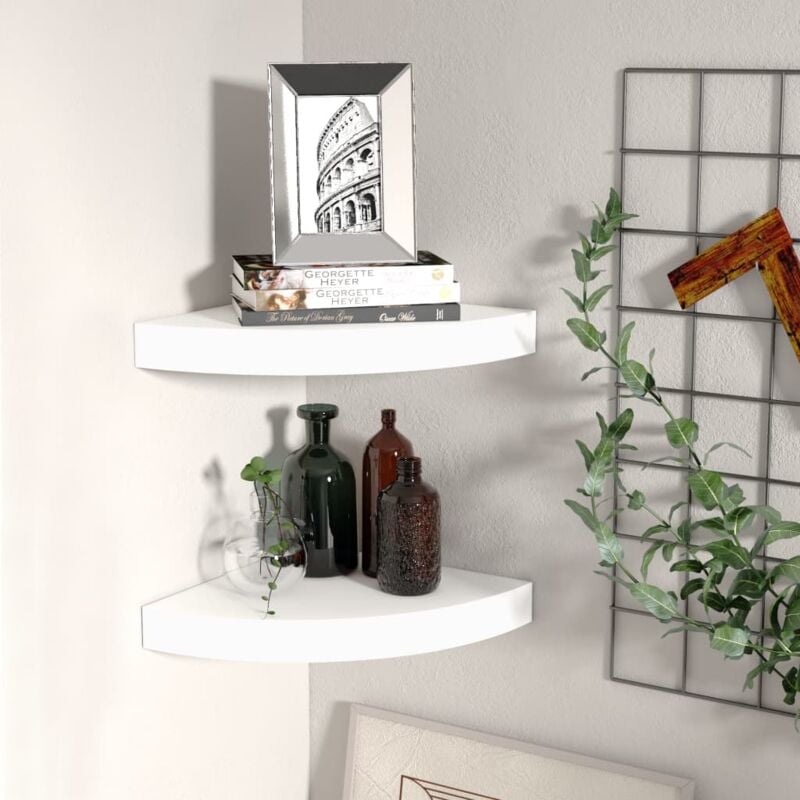foto del prodotto vidaxl scaffali angolari a parete 2 pz bianchi 25x25x3,8 cm in mdf