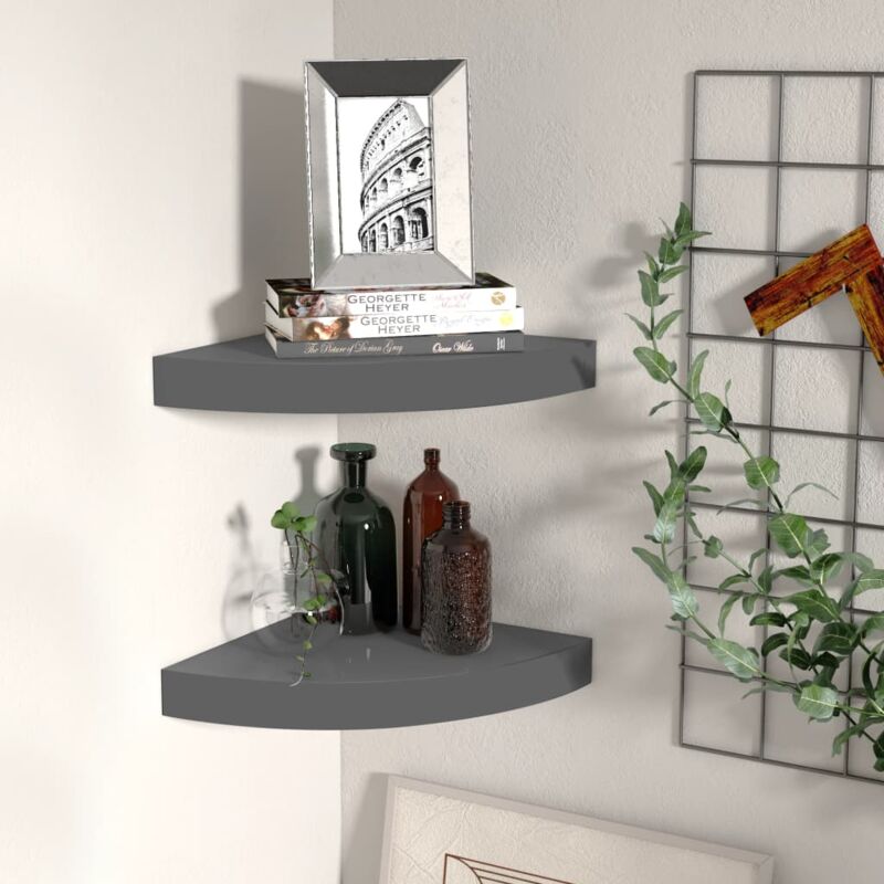 foto del prodotto vidaxl scaffali angolari a parete 2 pz grigio lucido 25x25x3,8 cm mdf