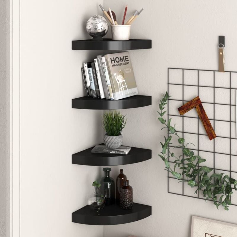 foto del prodotto vidaxl scaffali angolari a parete 4 pz neri 25x25x3,8 cm in mdf