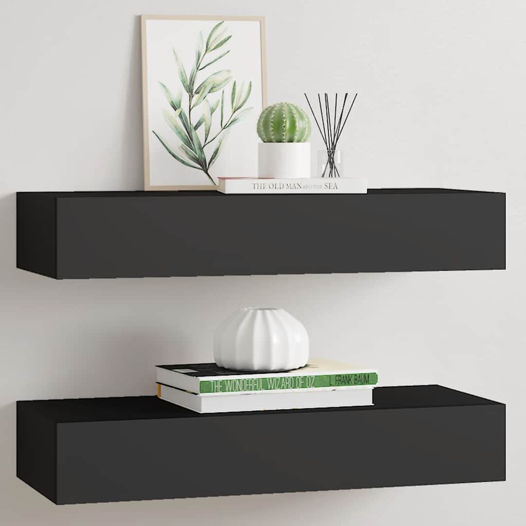 foto del prodotto vidaxl scaffali con cassetti da parete 2 pz neri 60x23,5x10 cm mdf