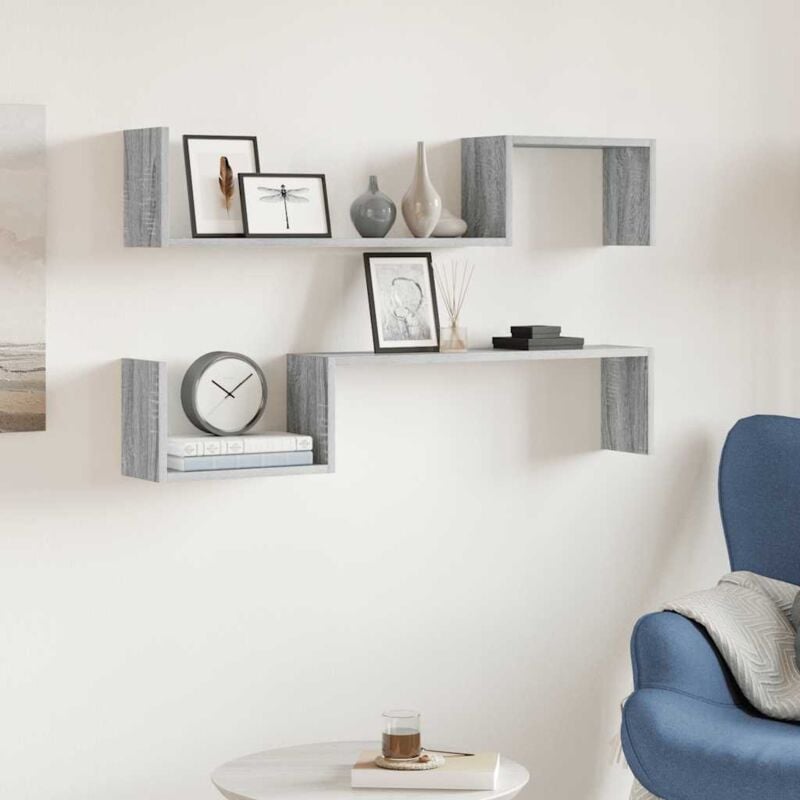 foto del prodotto vidaxl scaffali da parete 2 pz grigio sonoma 100x15x20 cm multistrato