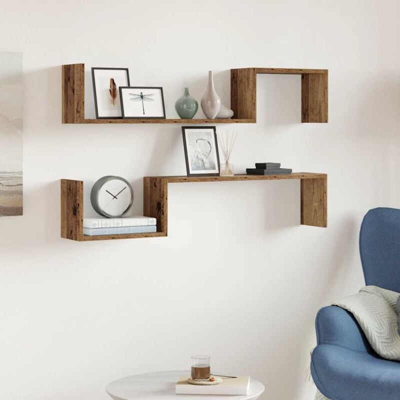 foto del prodotto vidaxl scaffali da parete 2 pz legno antico 100x15x20 cm multistrato