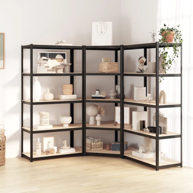 foto del prodotto vidaxl scaffali resistenti 5 ripiani 3pz grigio acciaio e multistrato 521691