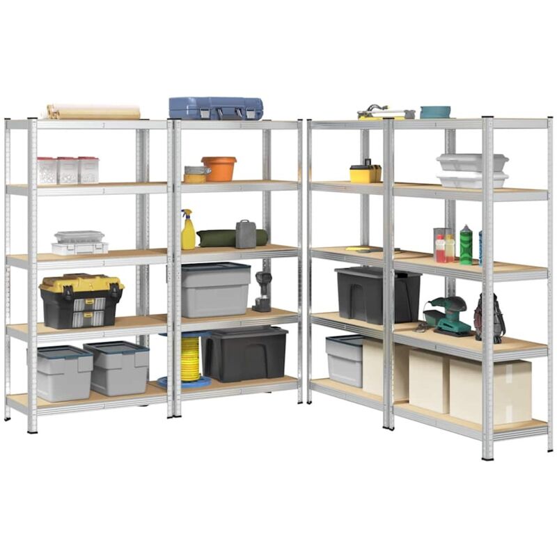 foto del prodotto vidaxl scaffali resistenti 5 ripiani 4pz argento acciaio e multistrato