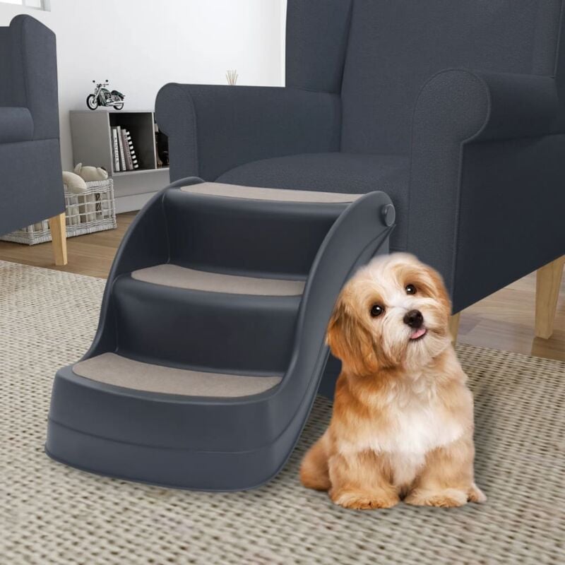 foto del prodotto vidaxl scala per cani pieghevole con 3 gradini grigio scuro