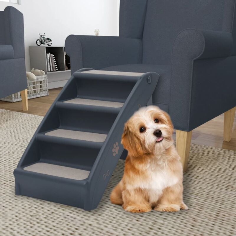 foto del prodotto vidaxl scala per cani pieghevole con 4 gradini grigio scuro
