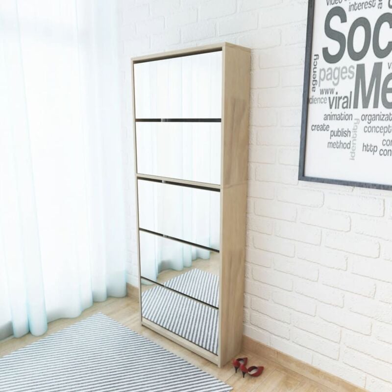 foto del prodotto vidaxl scarpiera a 5 strati con specchio rovere 63x17x169,5 cm
