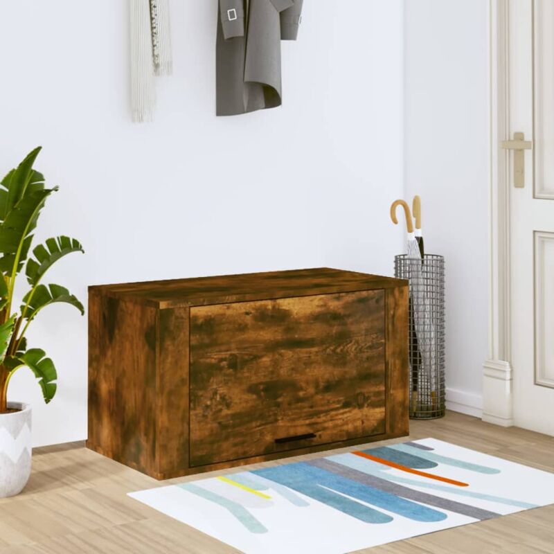 foto del prodotto vidaxl scarpiera a muro rovere fumo 70x35x38 cm legno massello pino