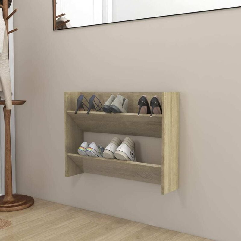 foto del prodotto vidaxl scarpiera a muro rovere sonoma 80x18x60 cm in legno multistrato
