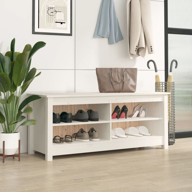 foto del prodotto vidaxl scarpiera bianca 110x38x45,5 cm in legno massello di pino