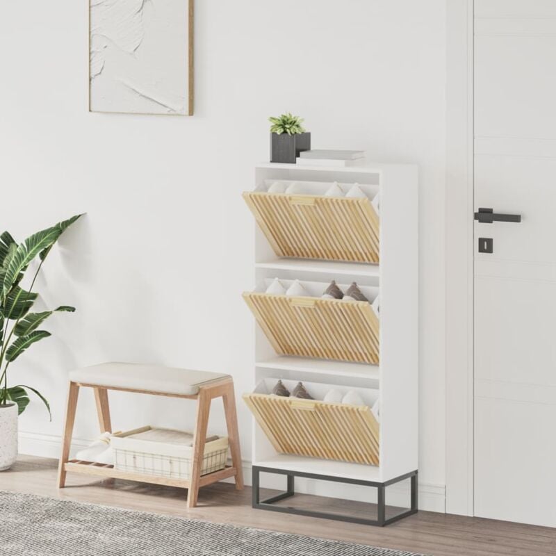 foto del prodotto vidaxl scarpiera bianca 52x25x120 cm in legno multistrato