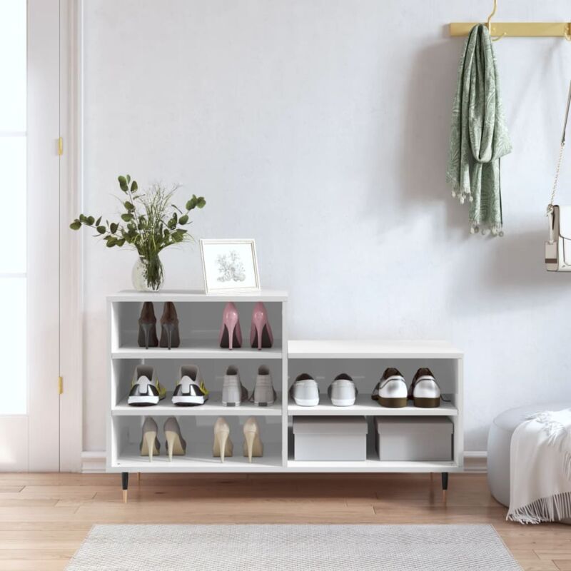 foto del prodotto vidaxl scarpiera bianco lucido 102x36x60 cm in legno multistrato