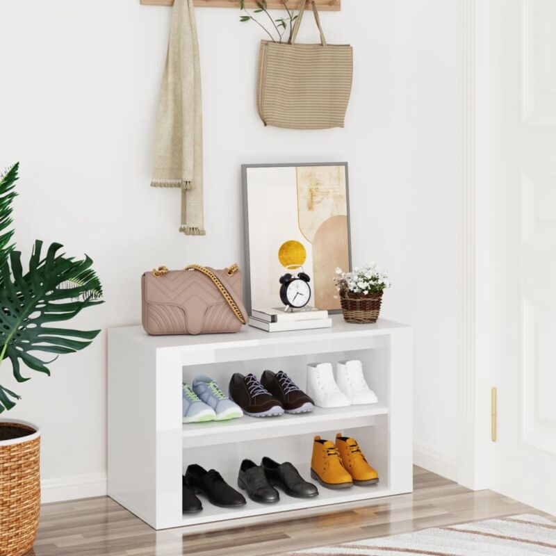 foto del prodotto vidaxl scarpiera bianco lucido 75x35x45 cm in legno multistrato