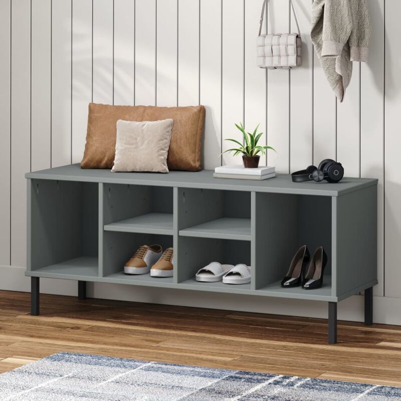foto del prodotto vidaxl scarpiera gambe metallo grigio 106x35x45cm legno massello oslo